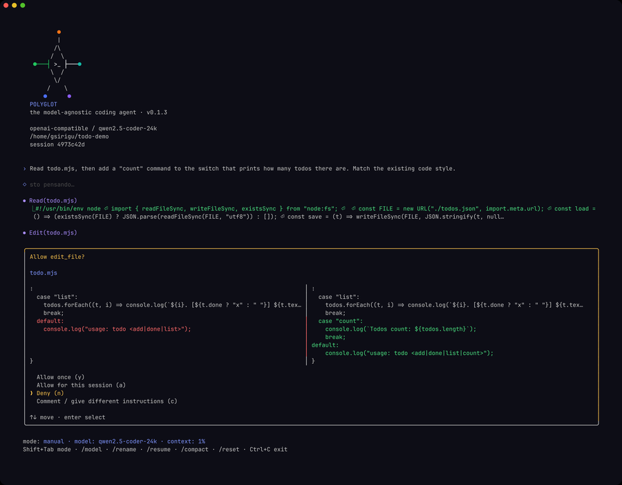 Polyglot: One Coding Agent, Any Model